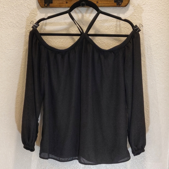 🟢 EUC Asos Women's Black Cold Shoulder Top Medium - Picture 1 of 3